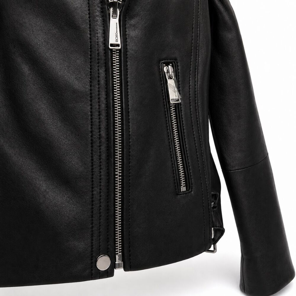 BCBG Generation Lamb Leather Moto Jacket Black Size M Zip Biker Chic NWOT - Picture 8 of 16
